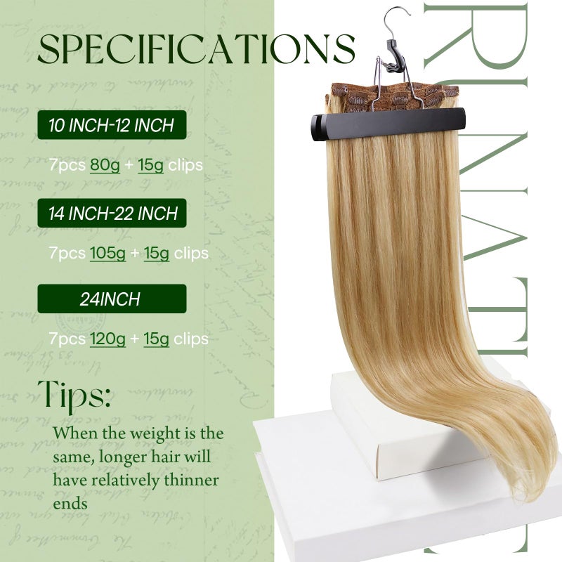 RUNATURE Blonde Clip in Hair Extensions, Real Human Hair Clip in Extensions, Short Hair Extensions Clip Ins, Double Weft Remy Natural Hair, 12 Inch 80g 7pcs, #16P24 Golden Blonde Highlights - Image 5